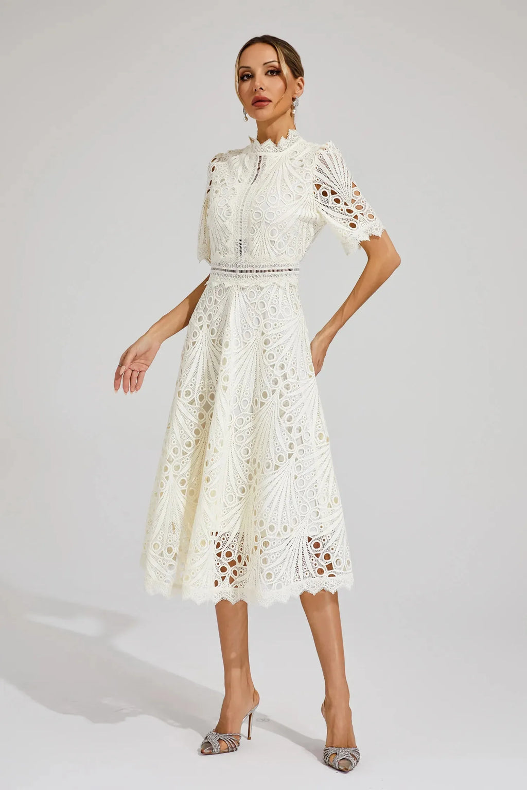 Women's Mock Neck Short Sleeve Midi Dress