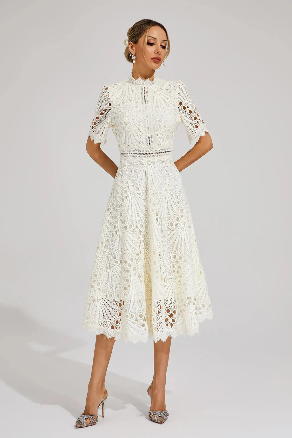 Women's Mock Neck Short Sleeve Midi Dress