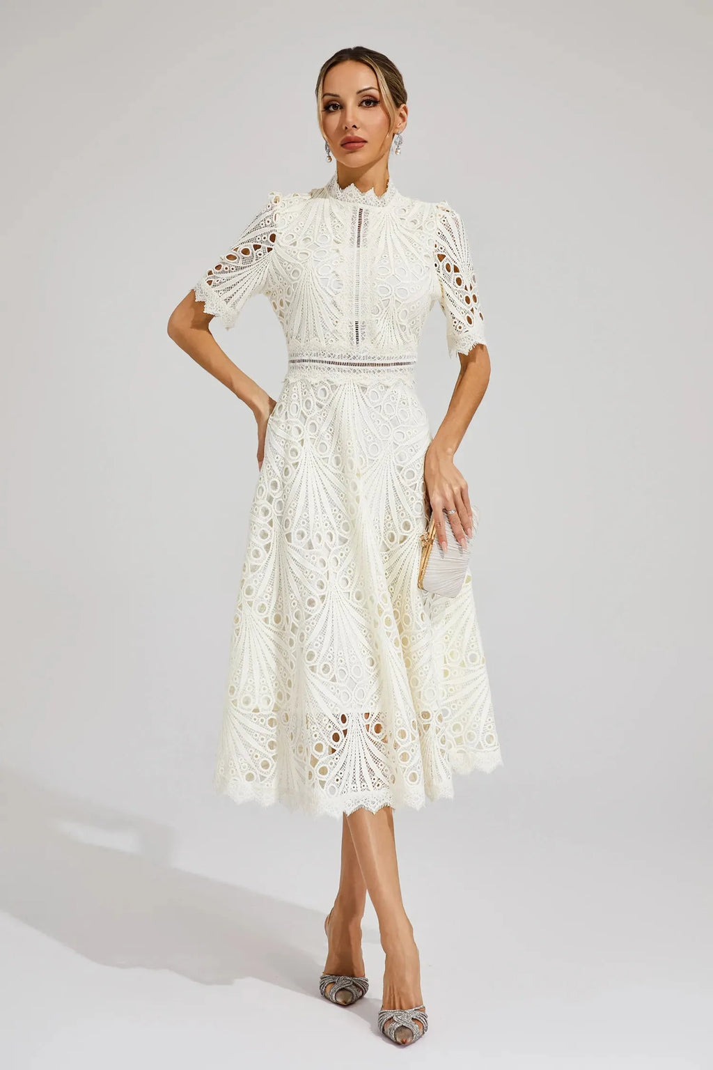 Women's Mock Neck Short Sleeve Midi Dress