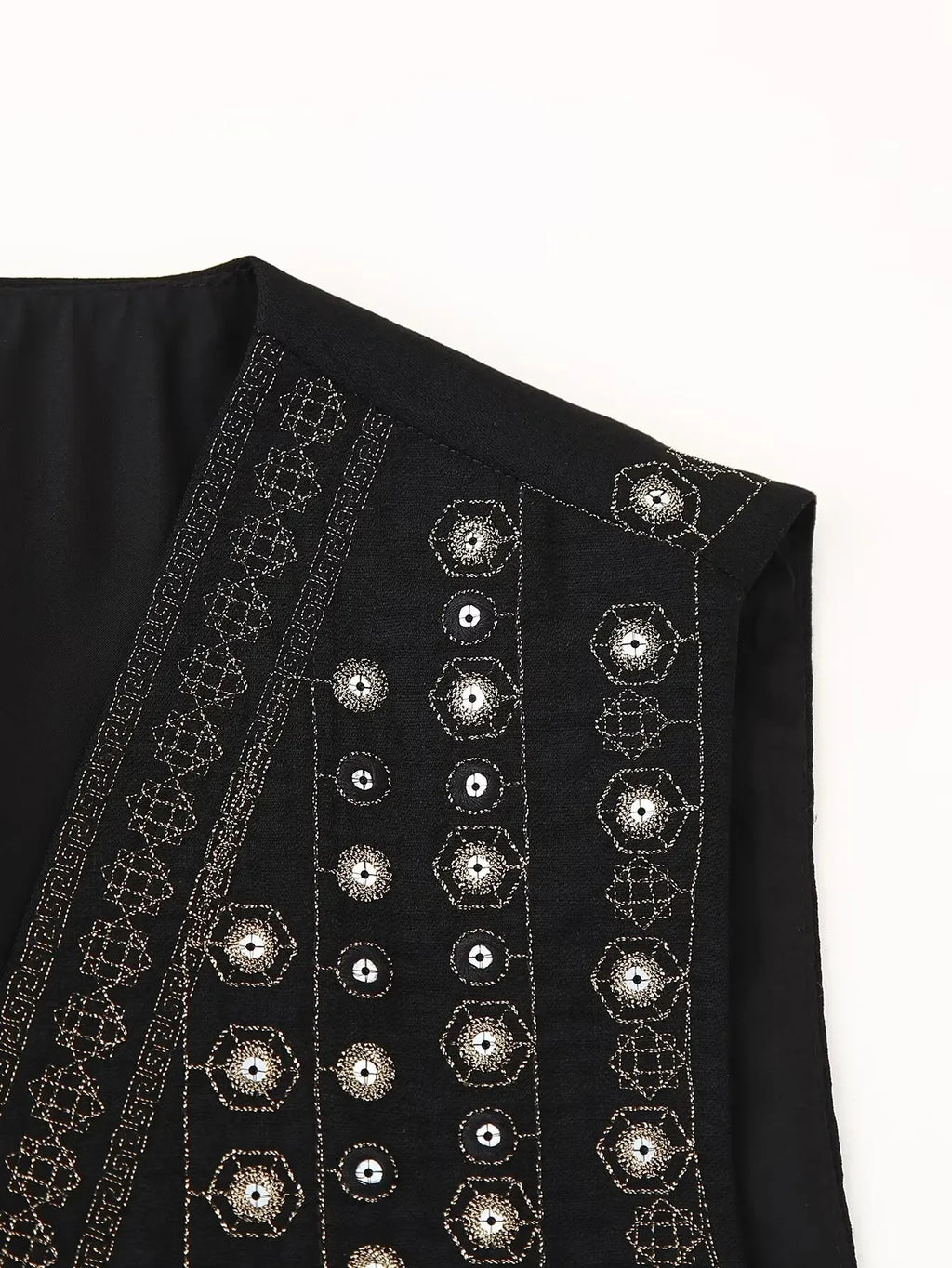 Women's open-front v-neck top with mirror work embroidery