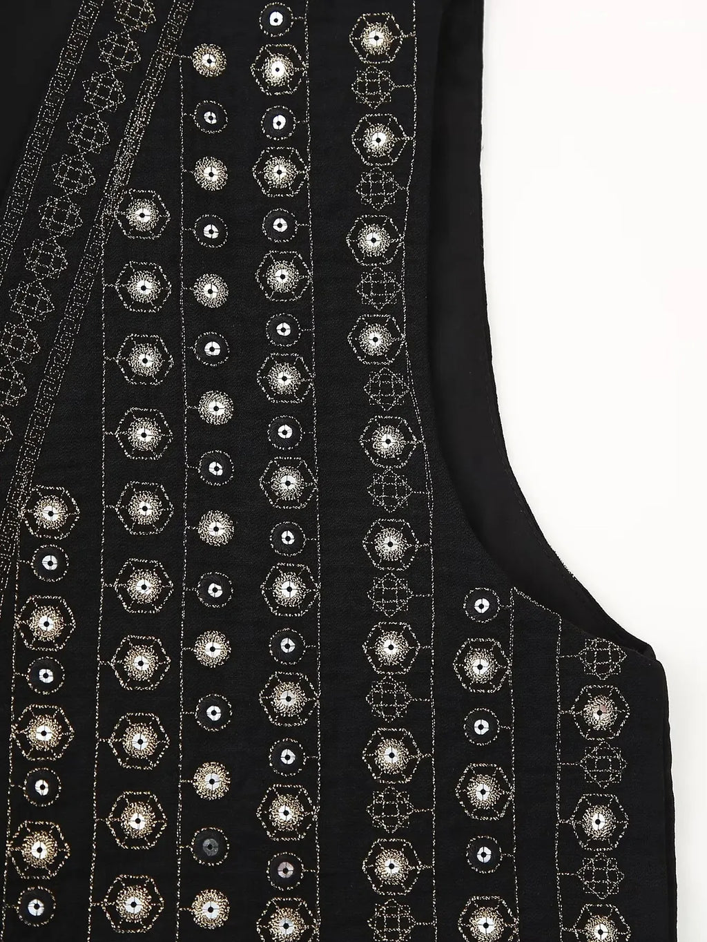 Women's open-front v-neck top with mirror work embroidery