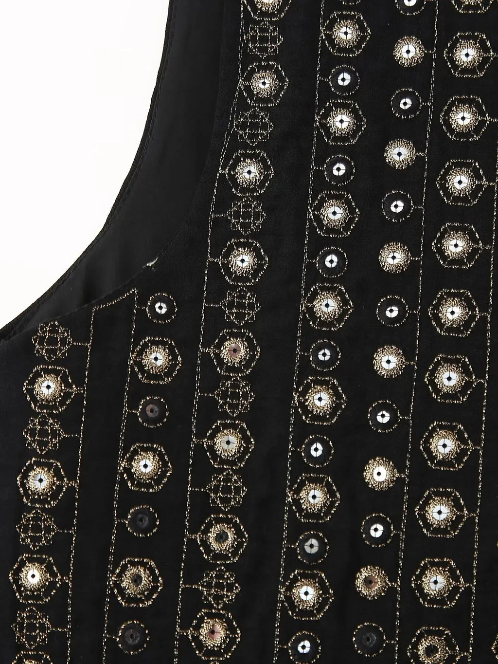 Women's open-front v-neck top with mirror work embroidery