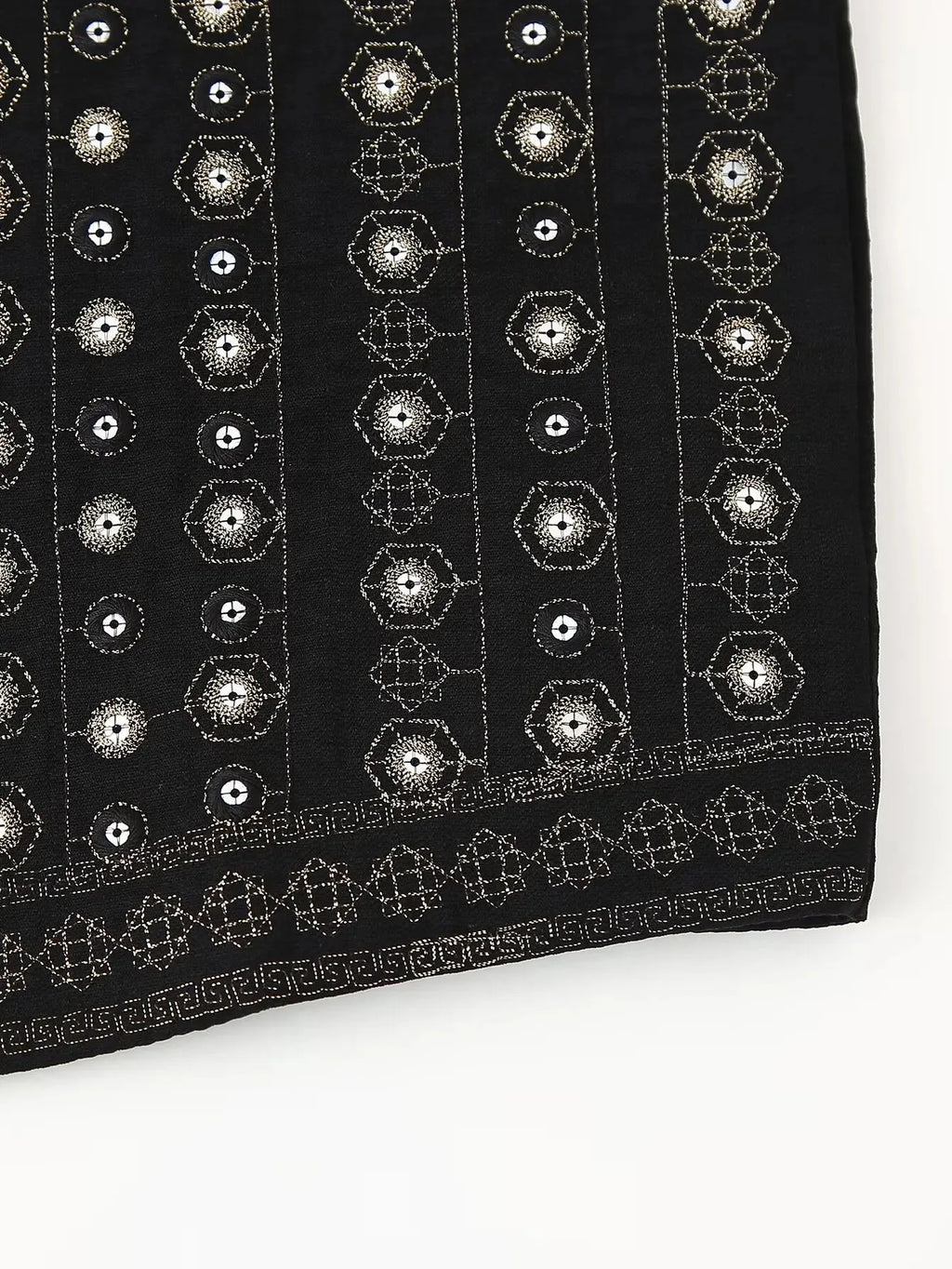 Women's open-front v-neck top with mirror work embroidery