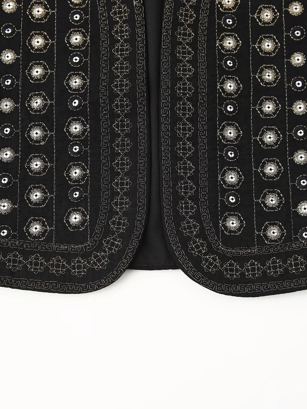 Women's open-front v-neck top with mirror work embroidery