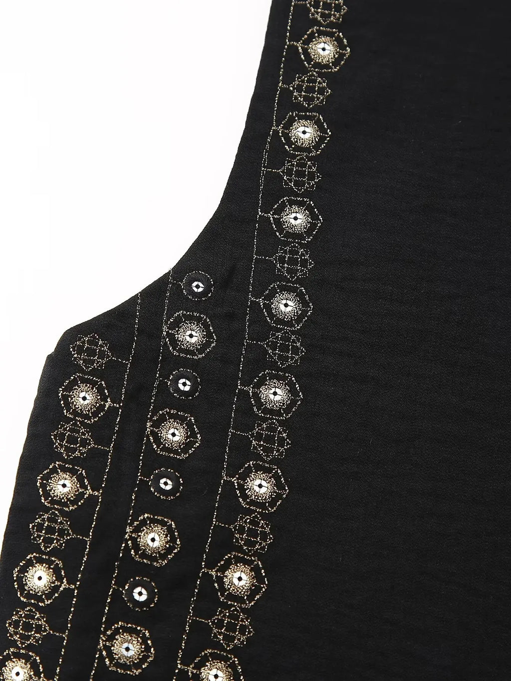 Women's open-front v-neck top with mirror work embroidery