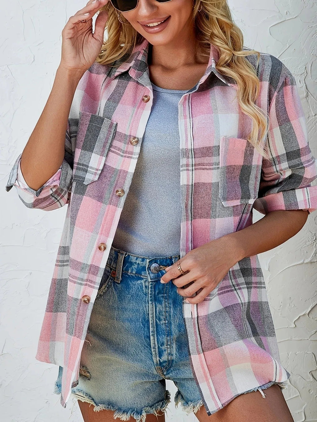 Women's Oversized Plaid Flannel Button-Down Shirt