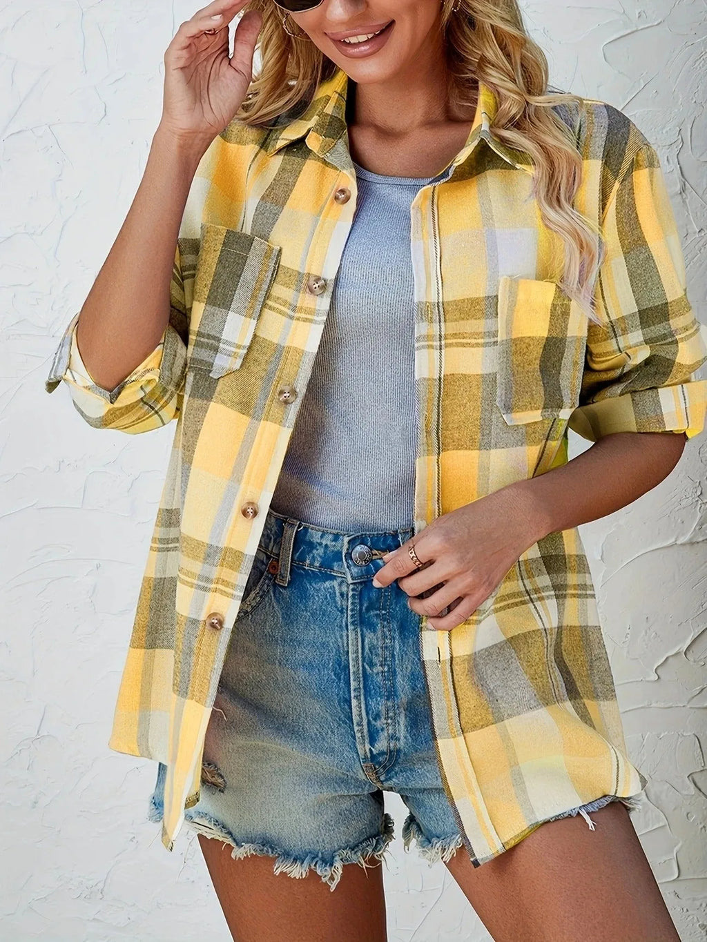 Women's Oversized Plaid Flannel Button-Down Shirt