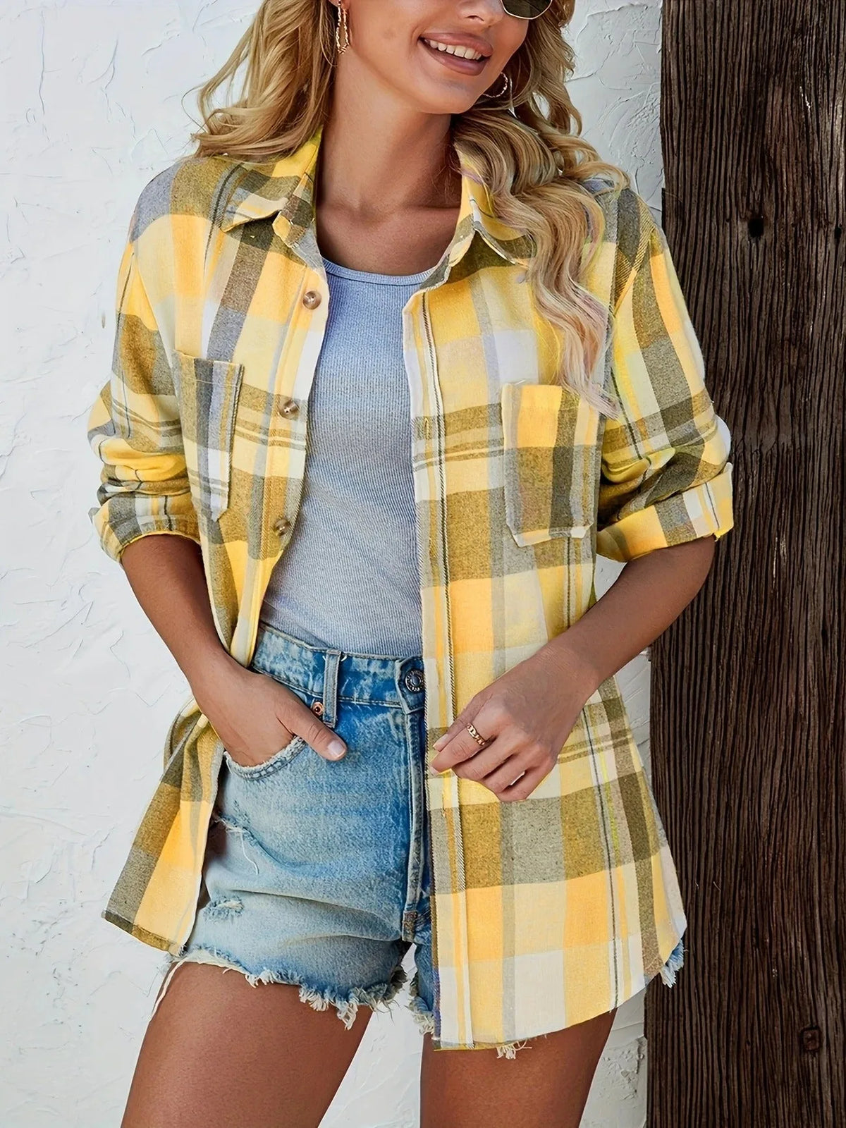 Women's Oversized Plaid Flannel Button-Down Shirt