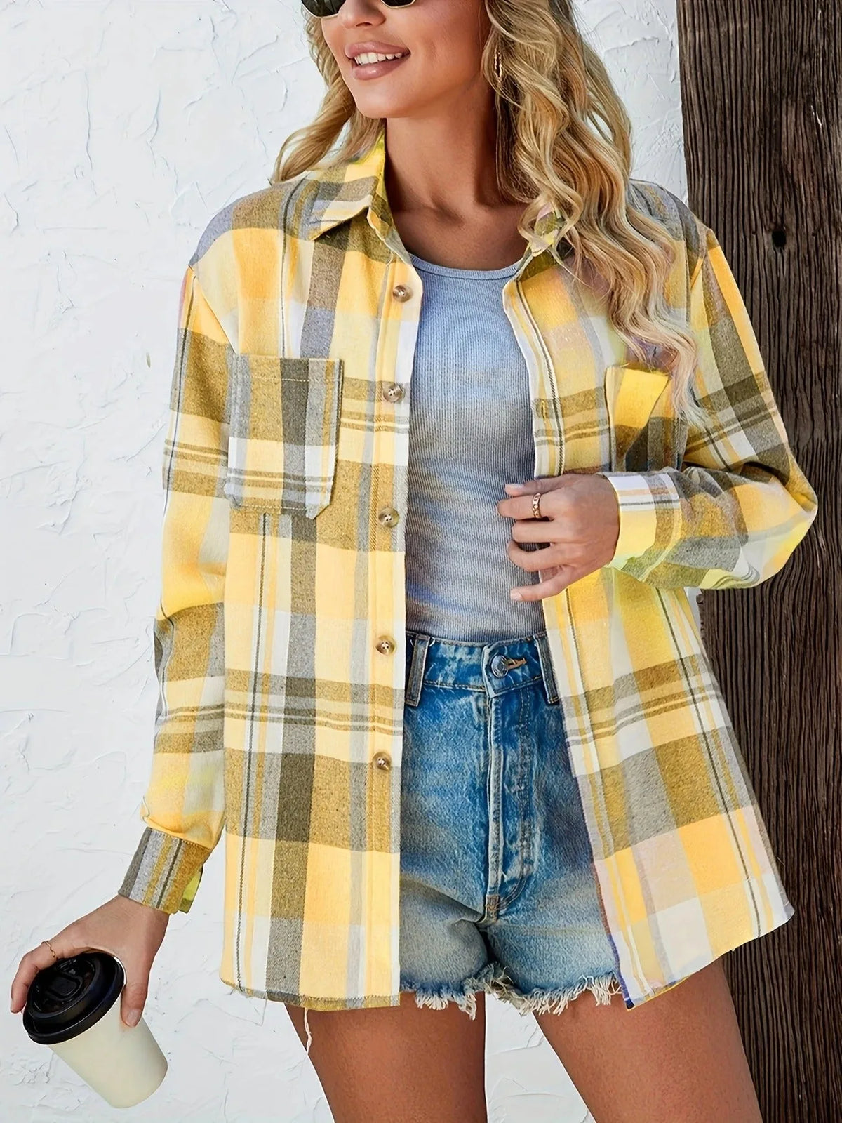 Women's Oversized Plaid Flannel Button-Down Shirt
