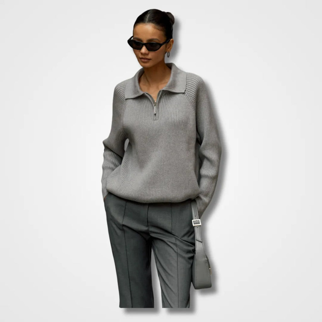 Women's ribbed collared half zip sweater
