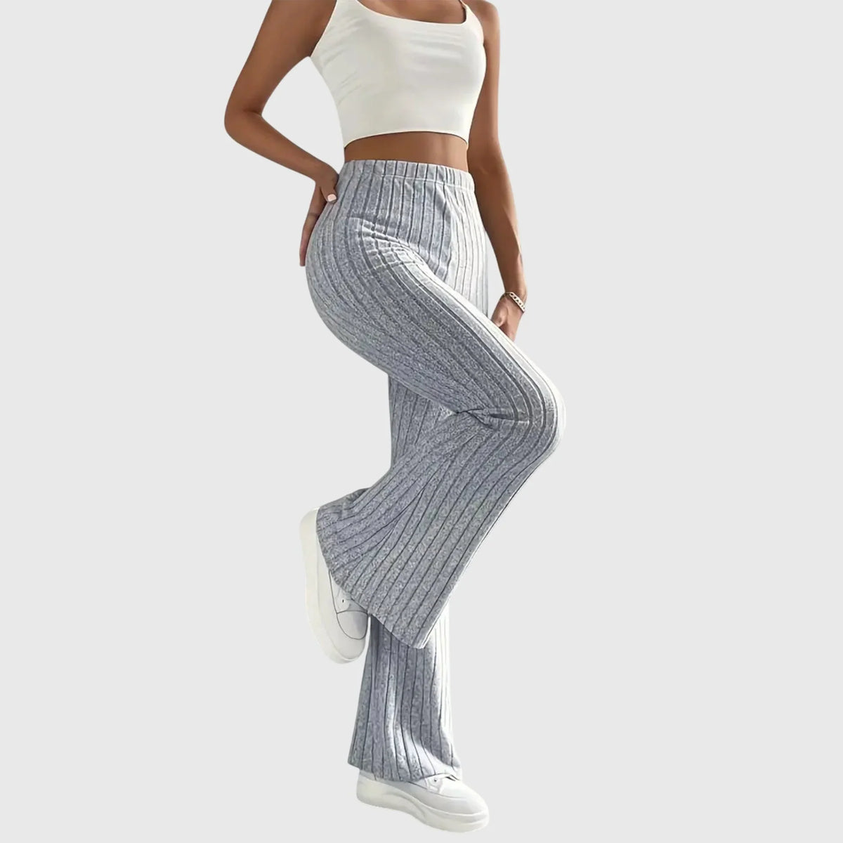 Women's ribbed pants with flared hem