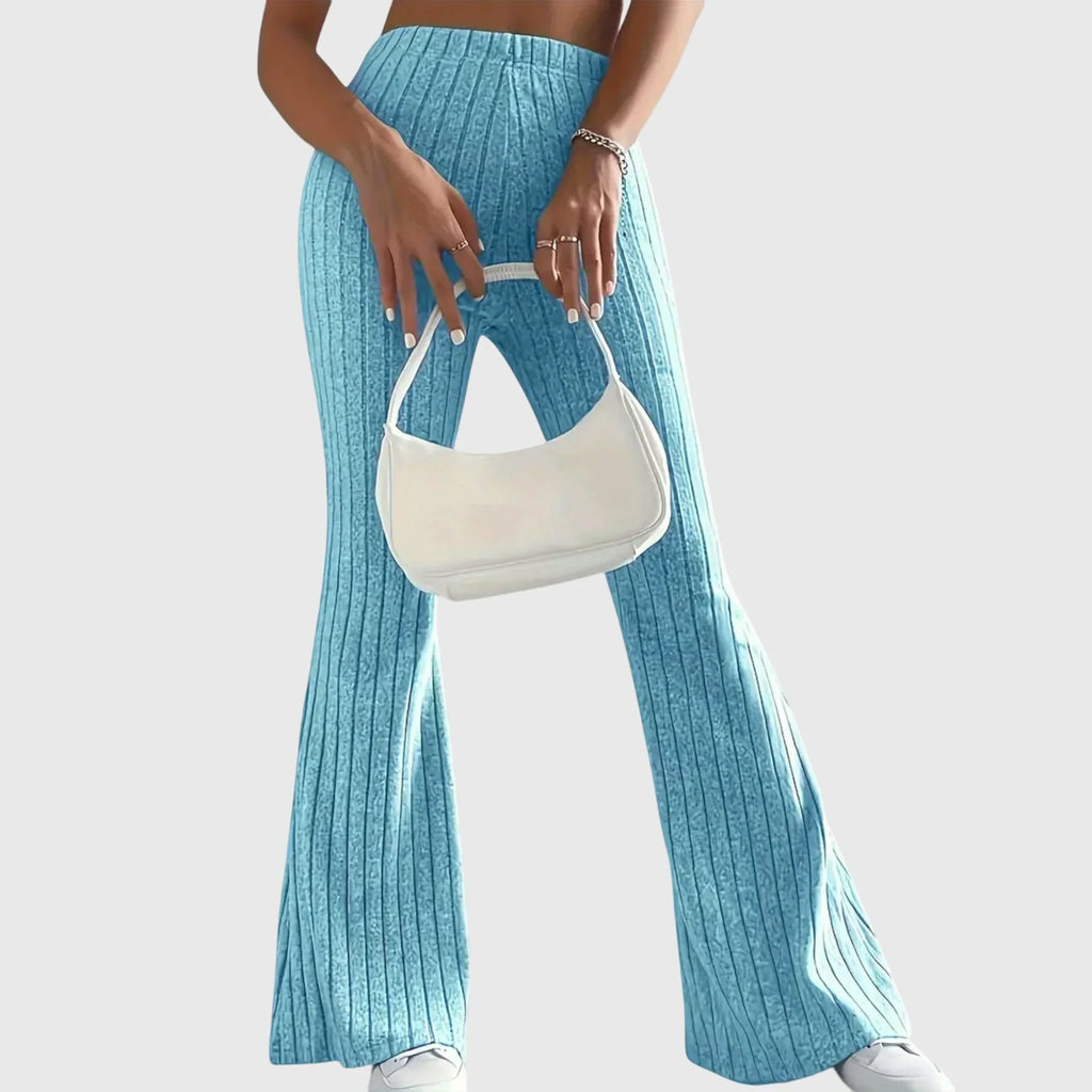 Women's ribbed pants with flared hem