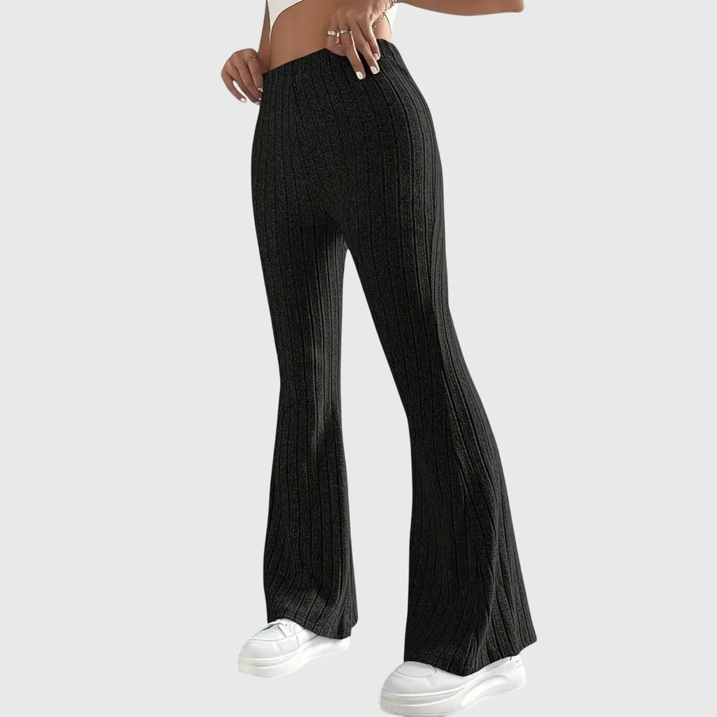 Women's ribbed pants with flared hem