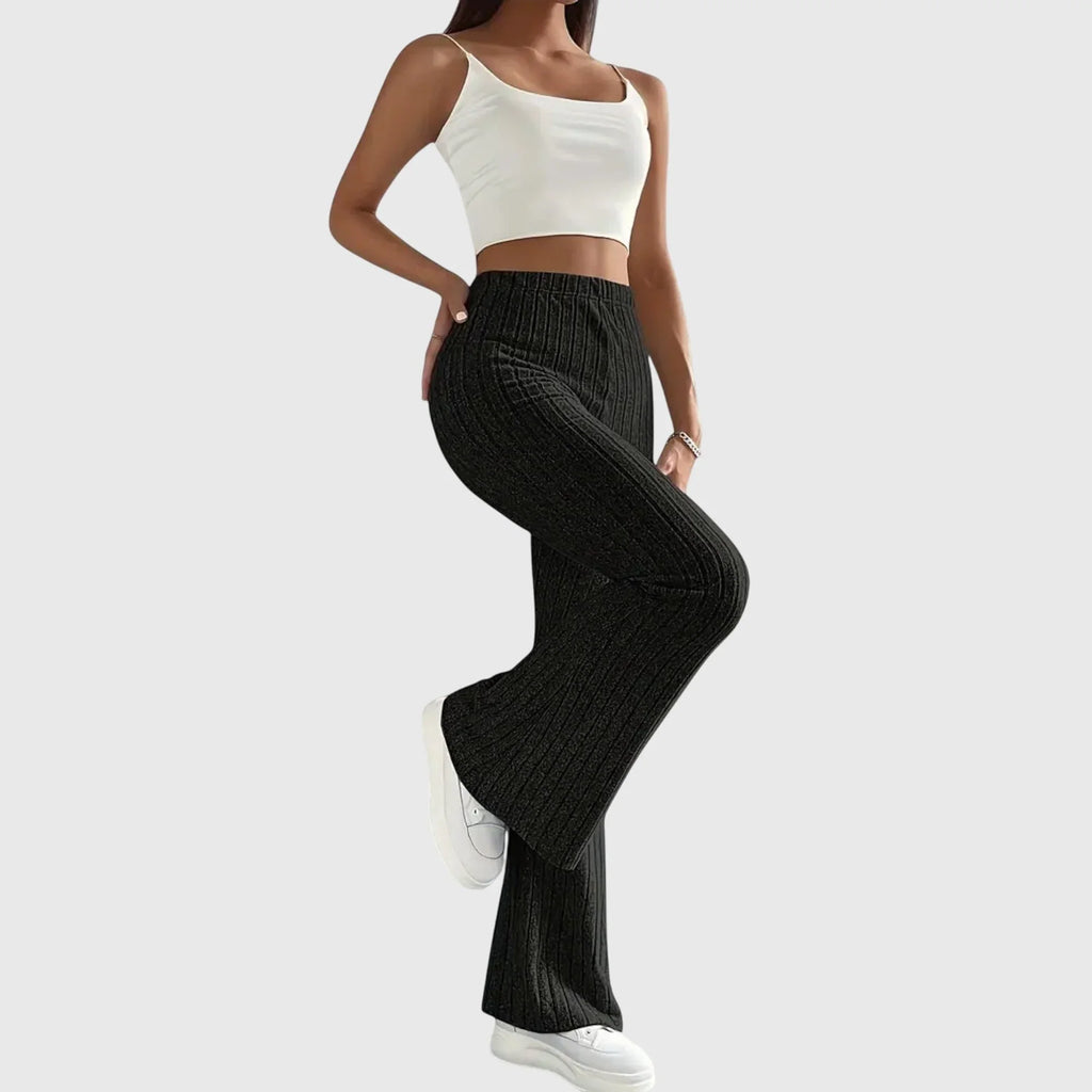 Women's ribbed pants with flared hem