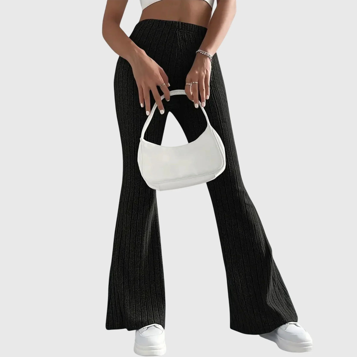 Women's ribbed pants with flared hem