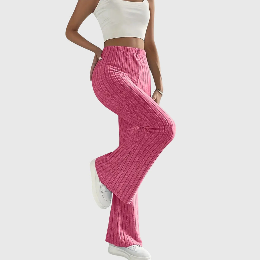 Women's ribbed pants with flared hem