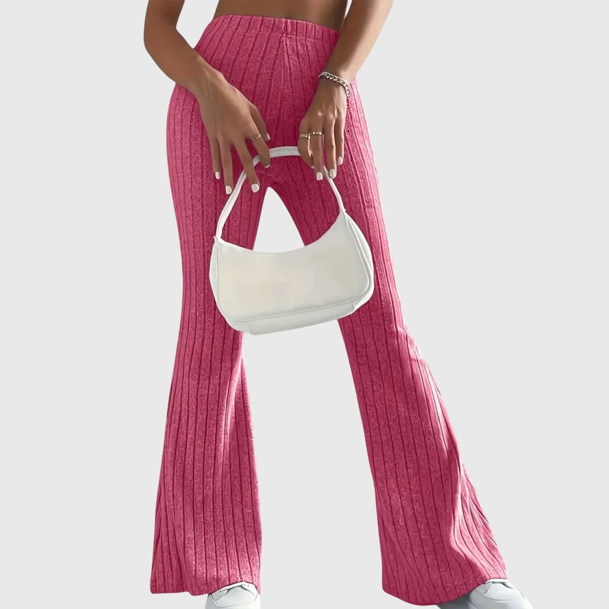 Women's ribbed pants with flared hem