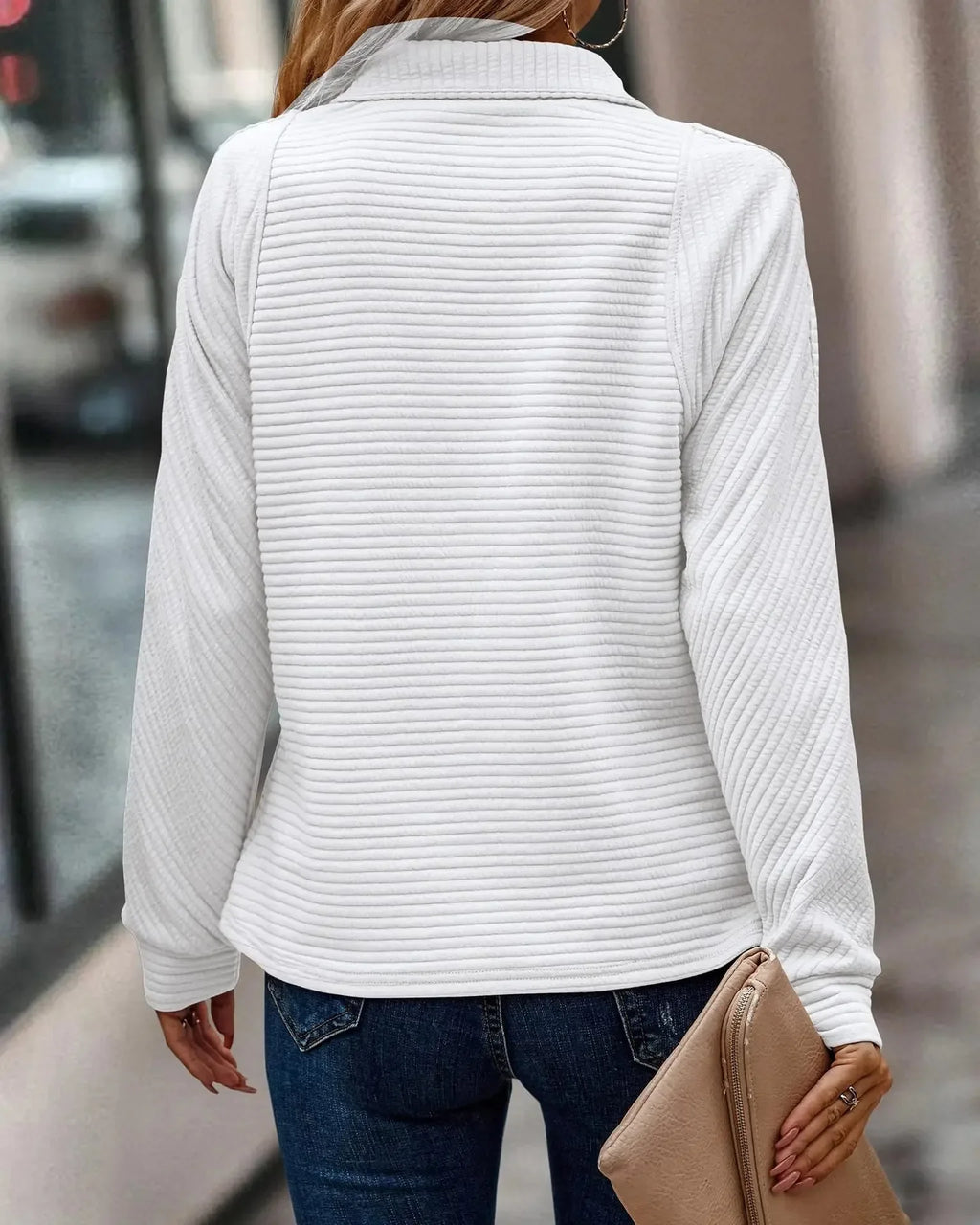 Women's ribbed stand collar half zip sweater
