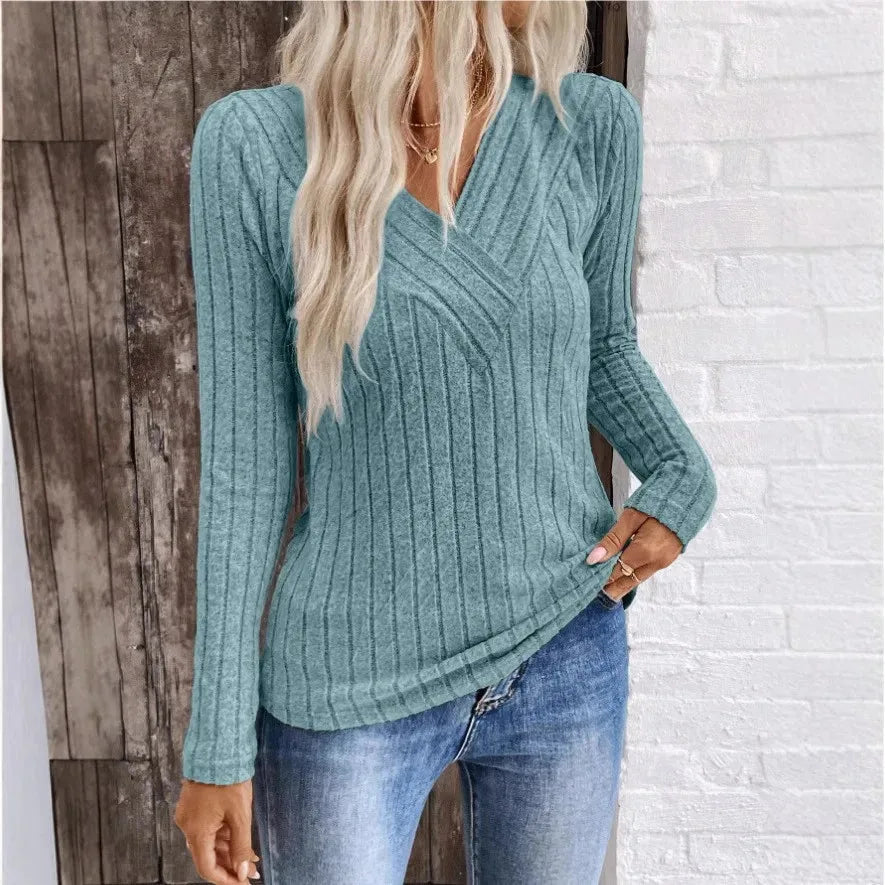 Women's ribbed v-neck sweater