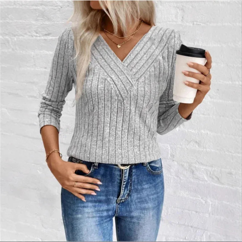 Women's ribbed v-neck sweater
