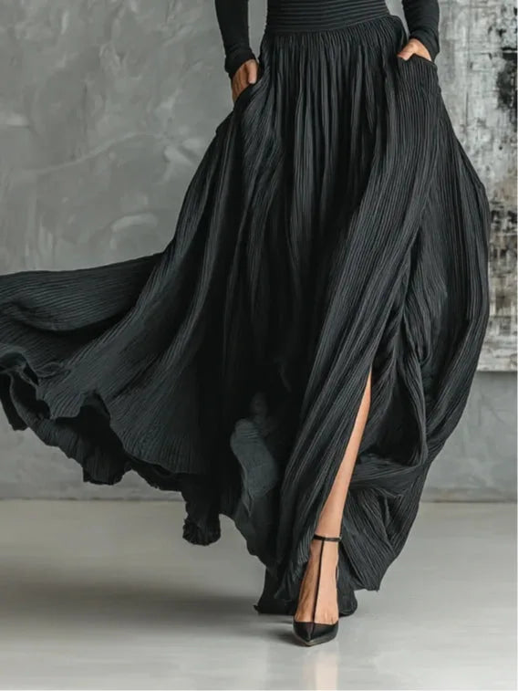 Women's roll neck maxi dress with pleated skirt