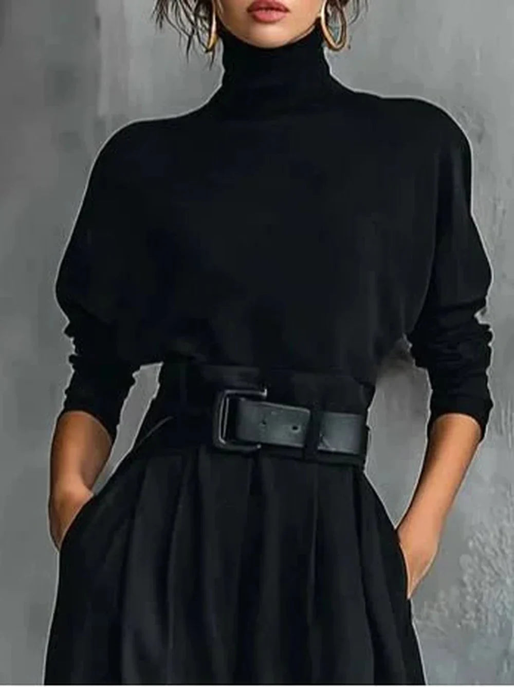 Women's roll neck two piece set with wide leg pants