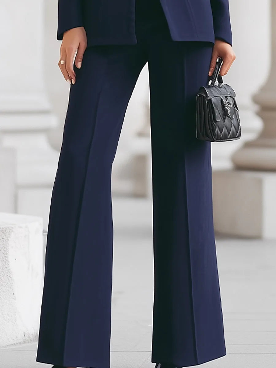 Women's Stand Collar Blazer & Wide Leg Pants Suit Set