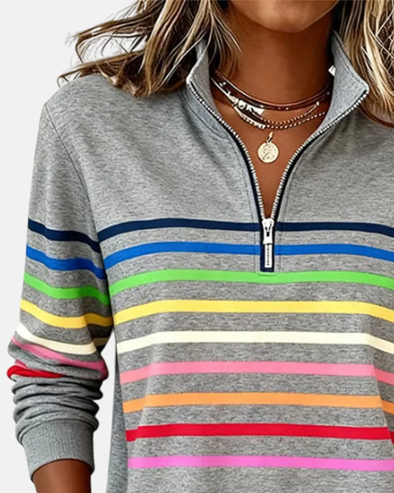 Women's striped cotton half-zip sweatshirt