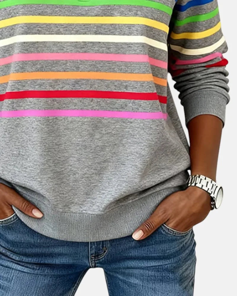 Women's striped cotton half-zip sweatshirt