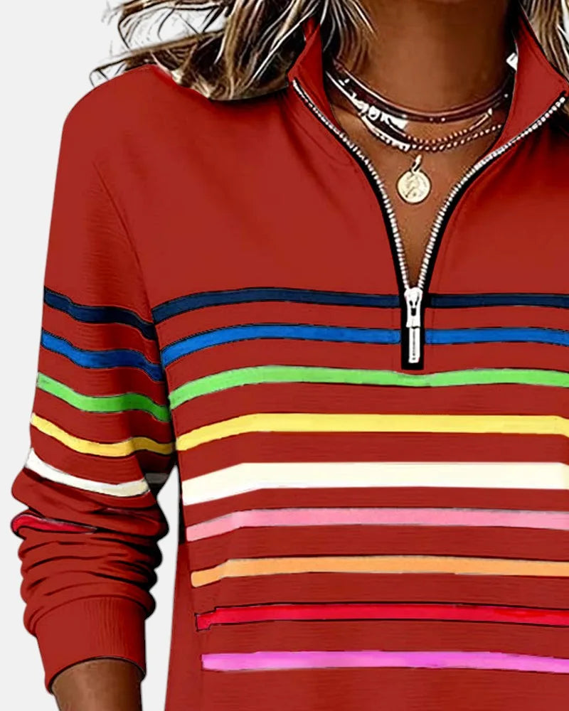 Women's striped cotton half-zip sweatshirt