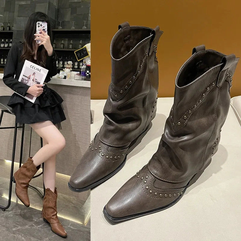 Women's studded faux leather side zip ankle boots