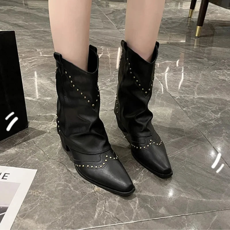 Women's studded faux leather side zip ankle boots