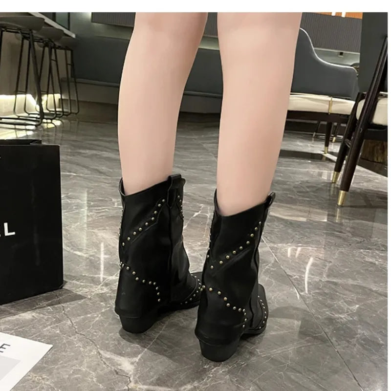 Women's studded faux leather side zip ankle boots