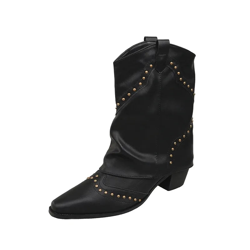 Women's studded faux leather side zip ankle boots