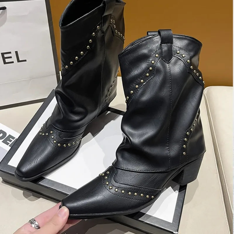 Women's studded faux leather side zip ankle boots