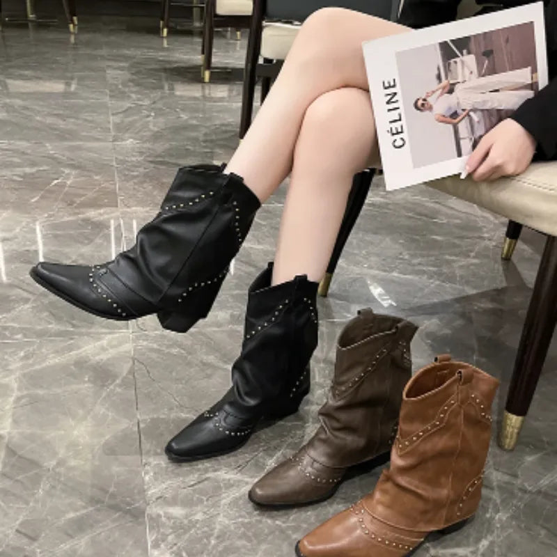 Women's studded faux leather side zip ankle boots