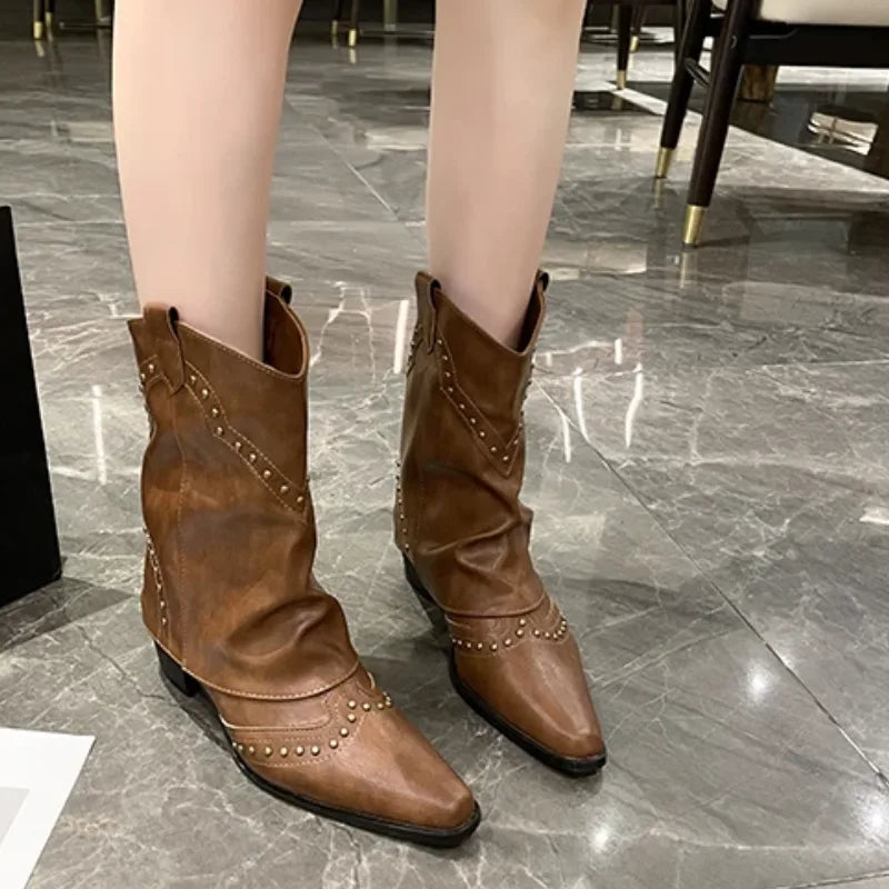 Women's studded faux leather side zip ankle boots