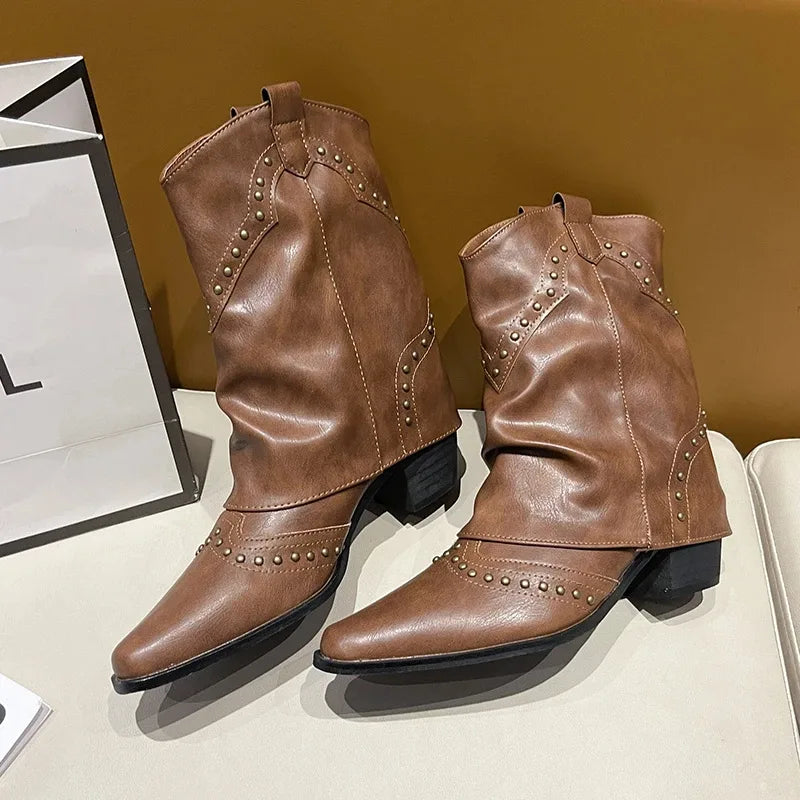 Women's studded faux leather side zip ankle boots