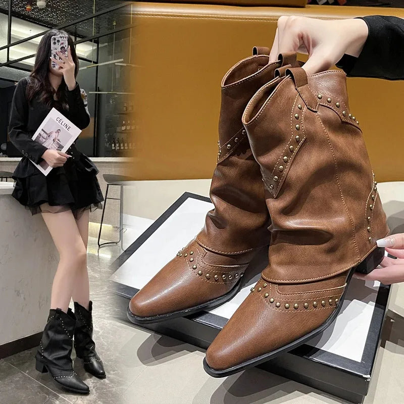 Women's studded faux leather side zip ankle boots