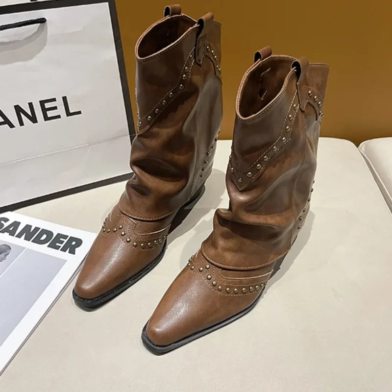 Women's studded faux leather side zip ankle boots