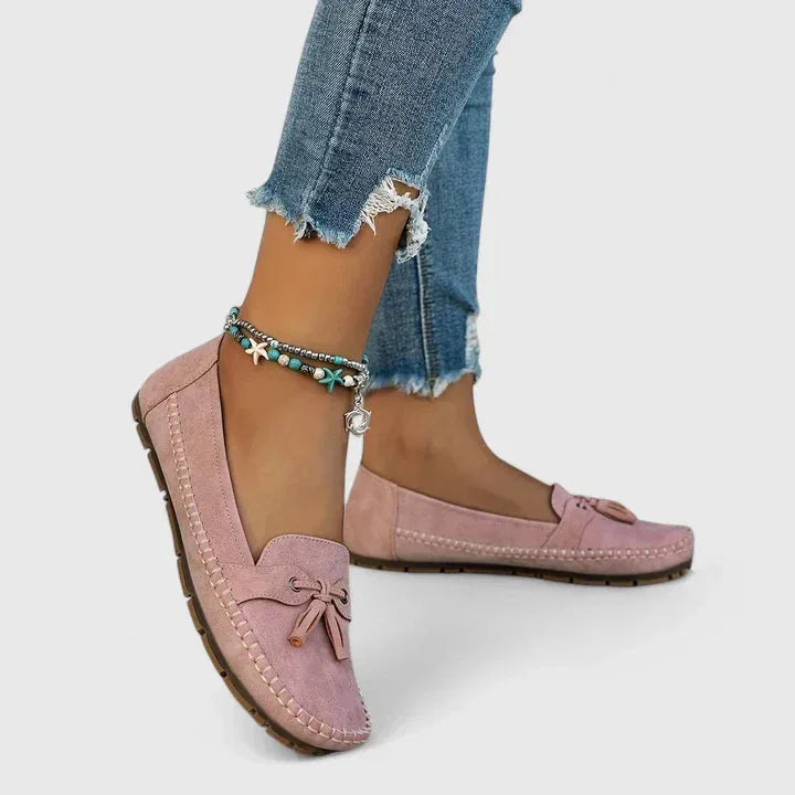 Women's Suede Bow Loafers Slip-On Moccasin Flat Shoes