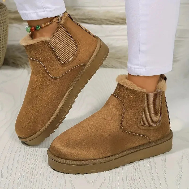Women's suede chelsea boots with faux fur lining