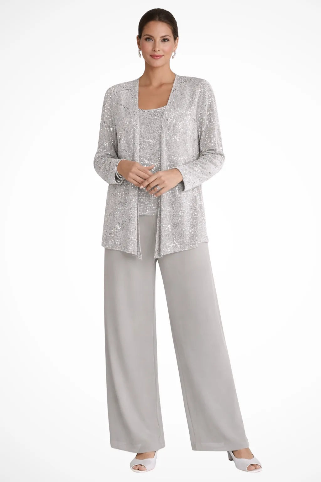 Women's Three Piece Wide Leg Pant Set with Jacket