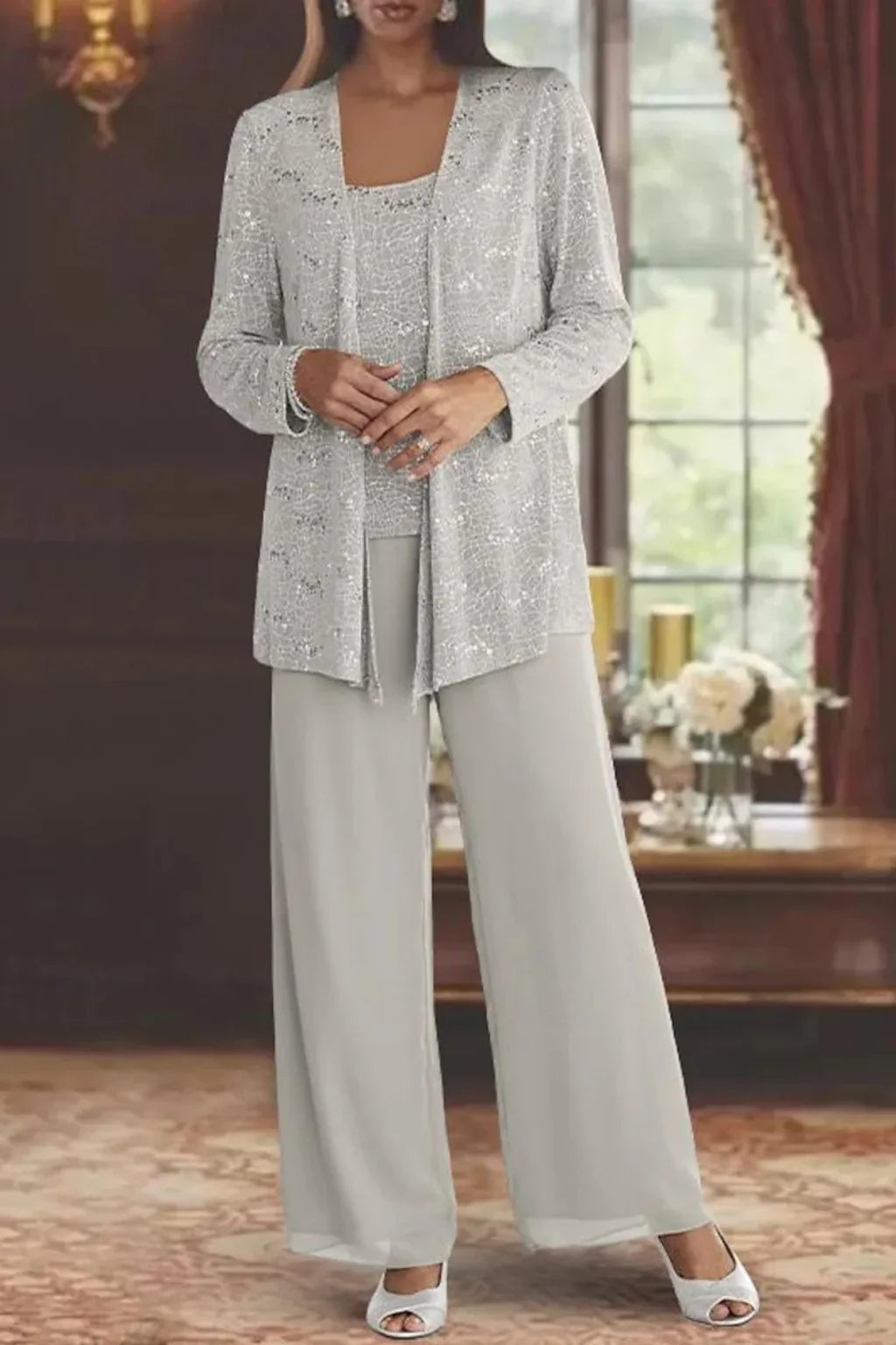 Women's Three Piece Wide Leg Pant Set with Jacket