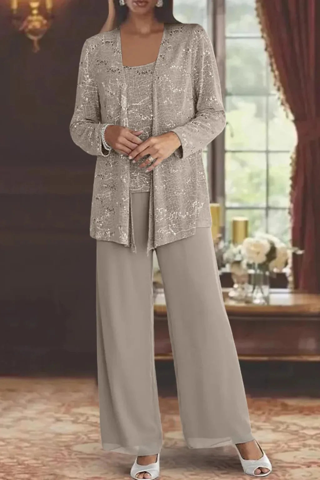 Women's Three Piece Wide Leg Pant Set with Jacket