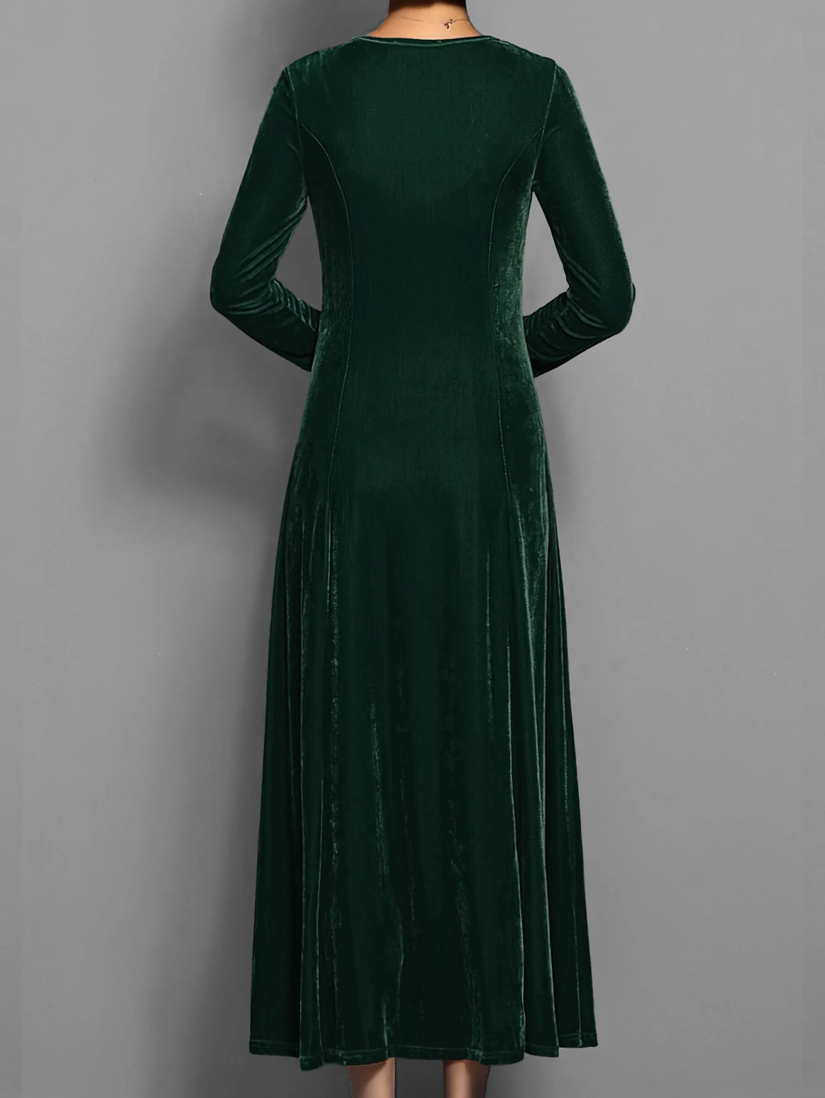 Women's velvet crew neck midi dress with fitted bodice flared skirt