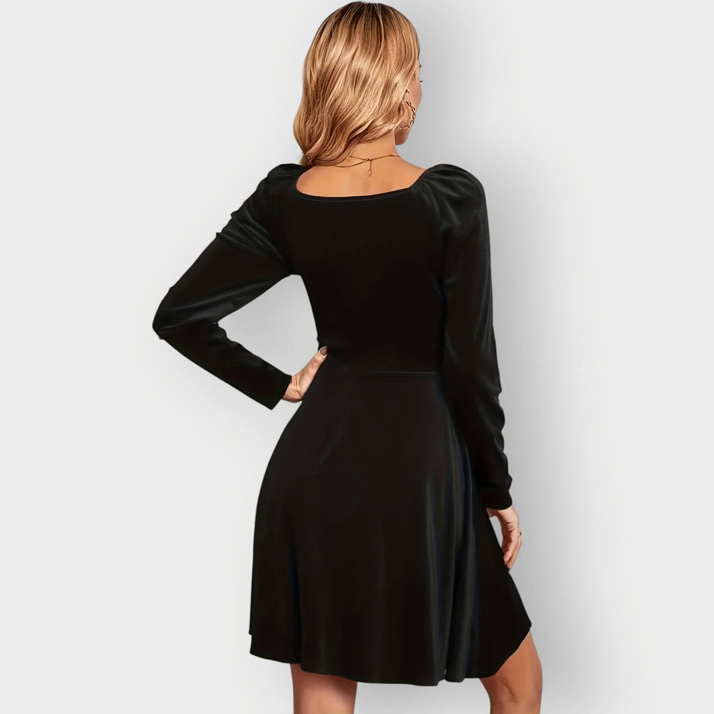 Women's velvet wrap v-neck mini dress with puff sleeves