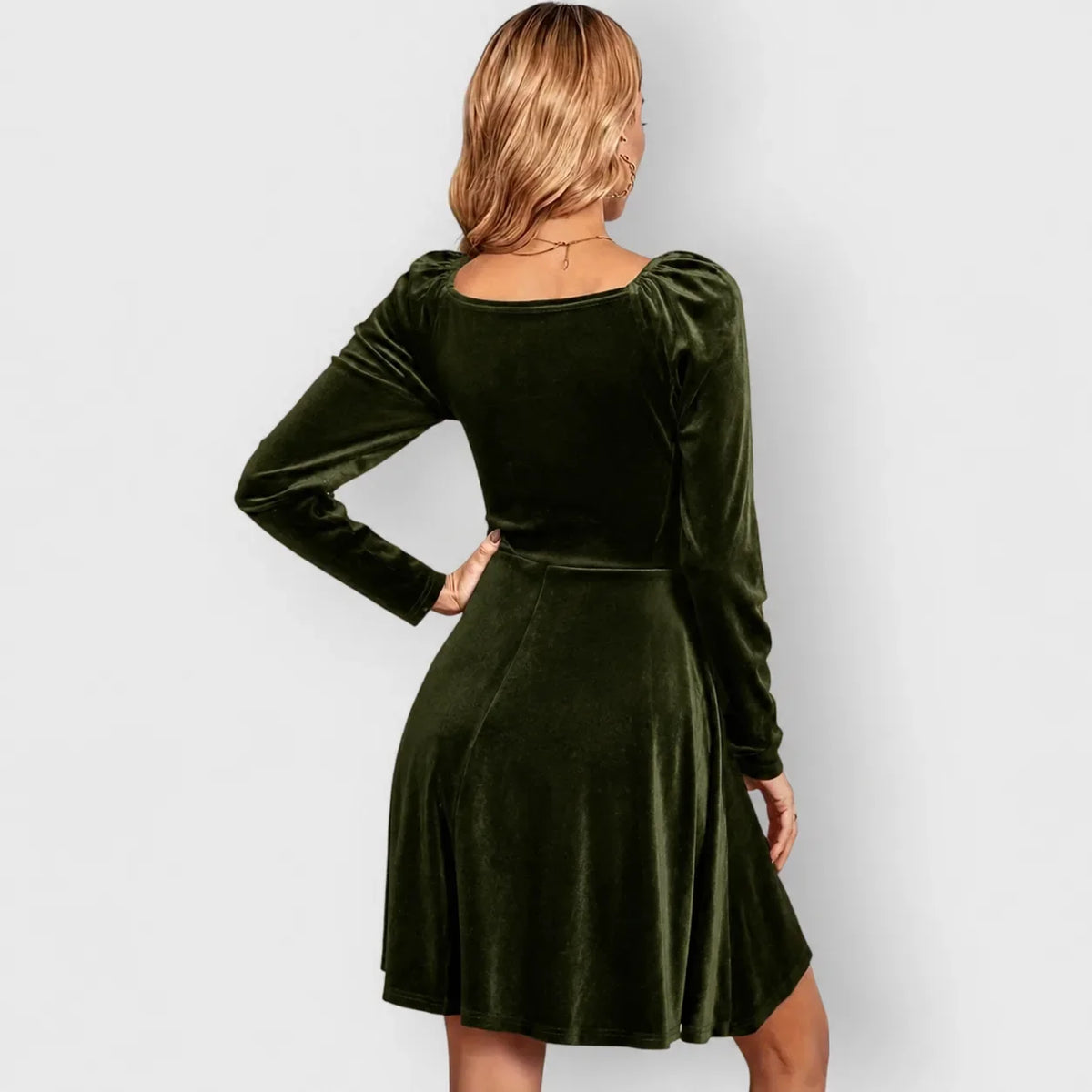Women's velvet wrap v-neck mini dress with puff sleeves