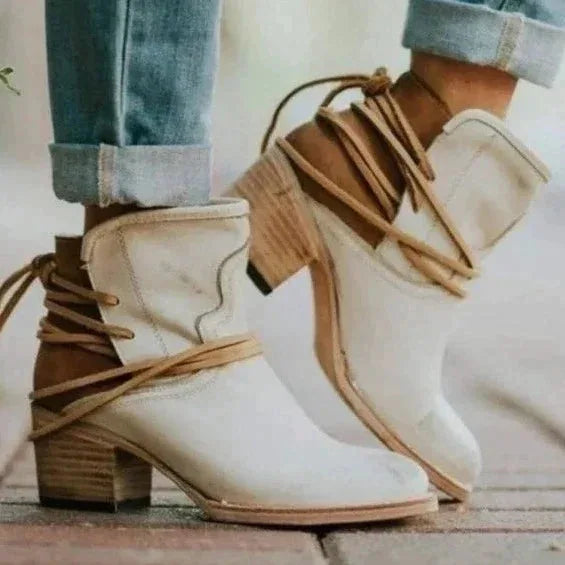Women's Western Ankle Boots Block Heel Lace-Up Booties