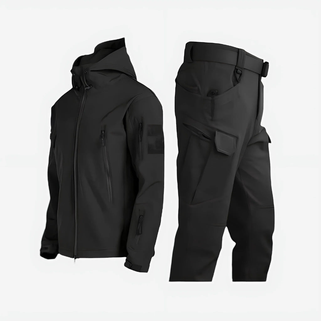 Women's zip-up hooded waterproof two piece set with multiple utility pockets